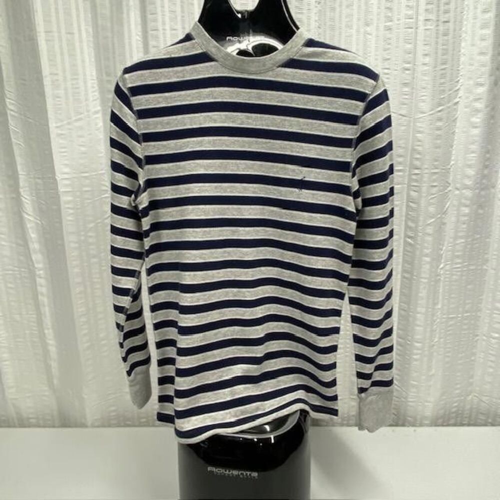 Polo Ralph Lauren Mens M Thermal Waffle Knit Shirt Navy Gray Striped Pony